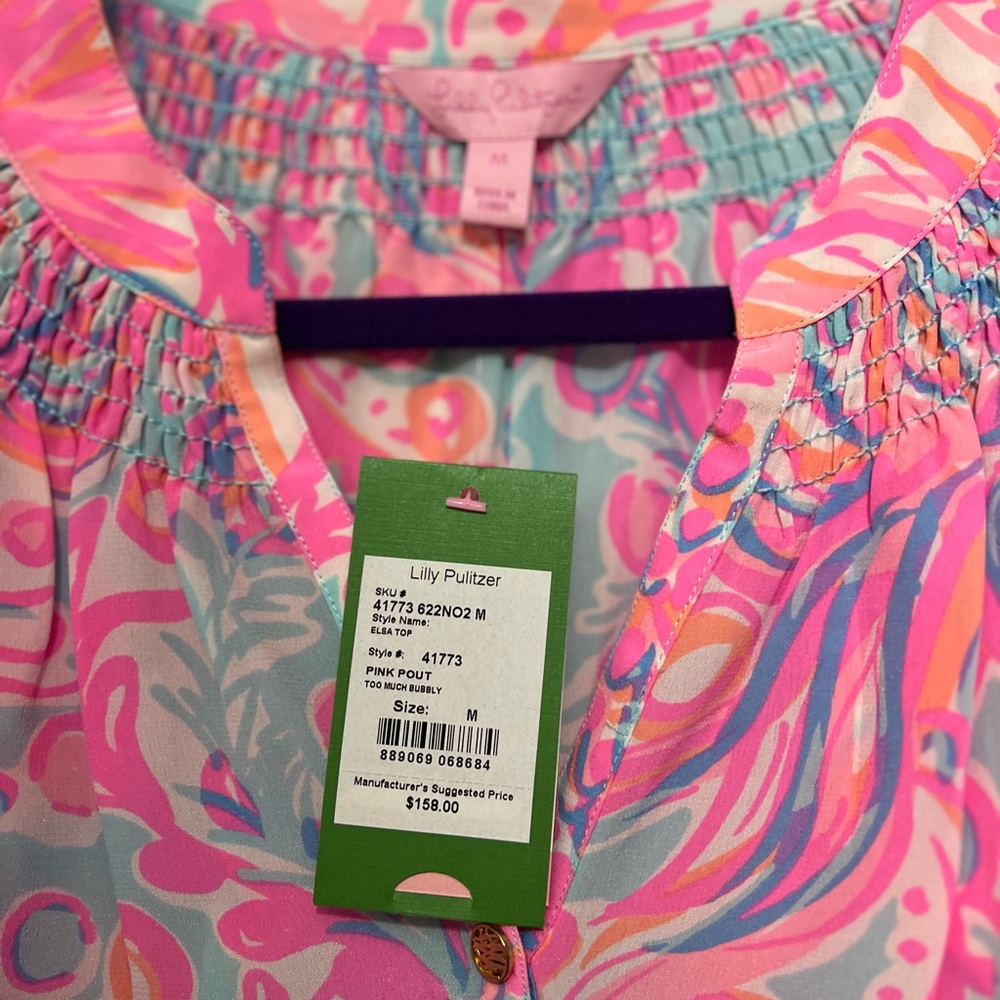 Lilly Pulitzer Elsa Top, Pink Pout Too Much Bubbly, Size Medium. NWT.